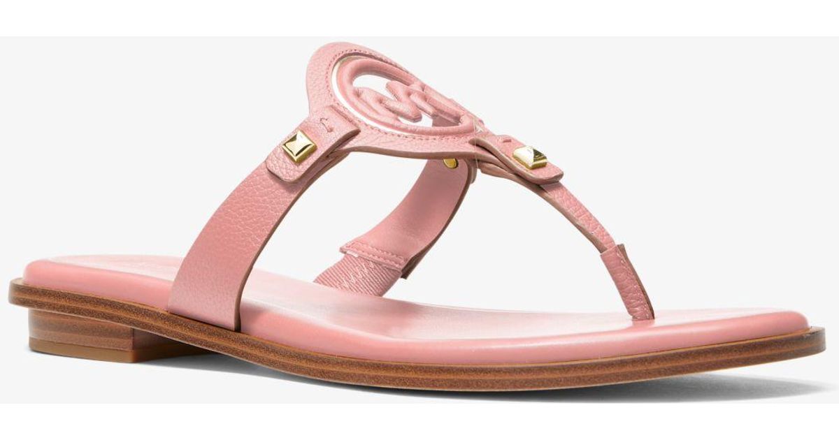 Michael Kors Aubrey Cutout Leather Tstrap Sandal in Pink Lyst