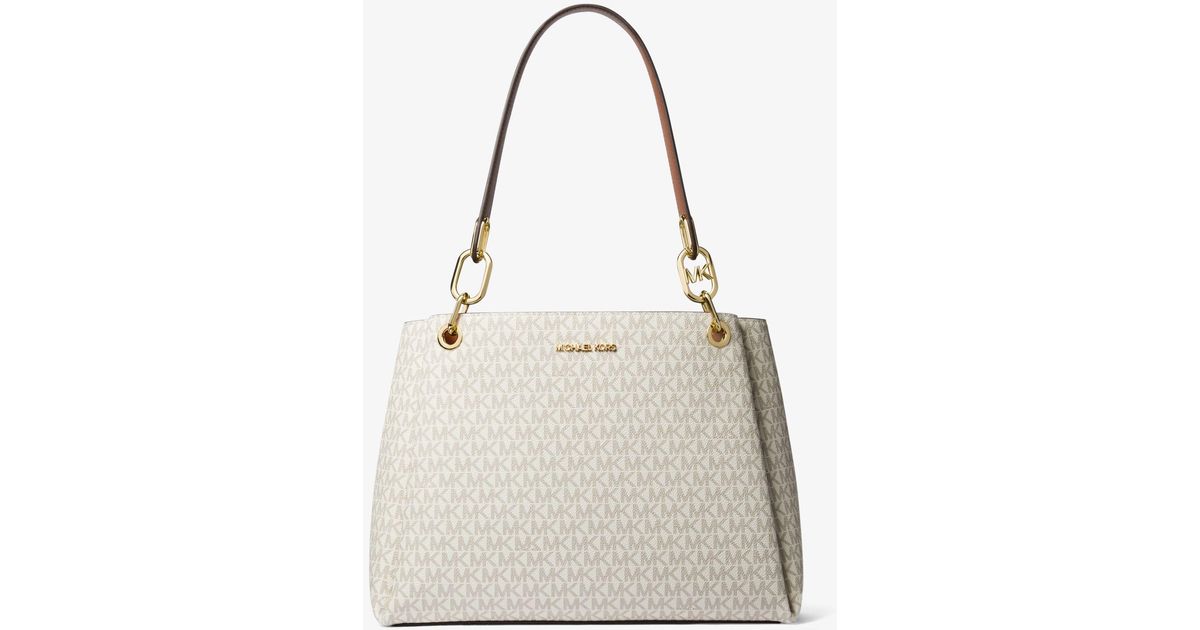 Michael Kors Trisha Large Logo Shoulder Bag in Natural Lyst