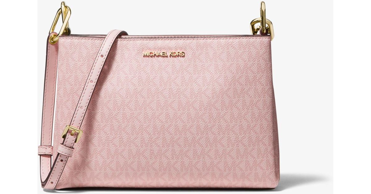 Michael Kors Canvas Trisha Medium Logo Crossbody Bag in Dark Powder