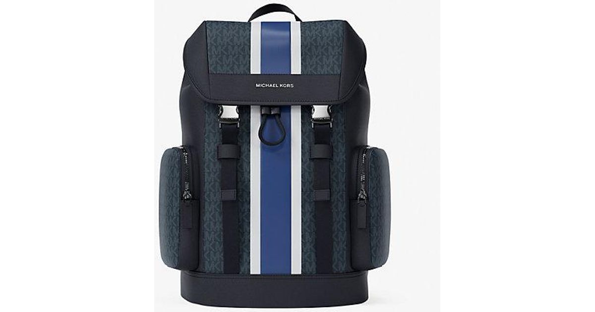 cooper logo stripe and faux leather backpack MICHAEL KORS || FASHION MYST Our Cooper backpack makes an instant statement with its Signature Cooper Medium Striped Signature Logo