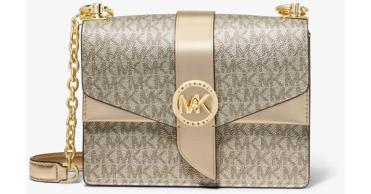 Petit sac ?� bandouli?�re Greenwich en simili cuir m?�tallis?� ?� logo Michael Kors en coloris Neutre 