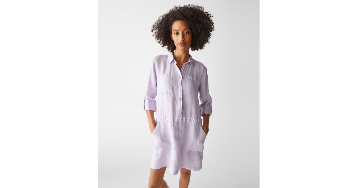 Michael Stars Pilar Linen Shirt Dress in Purple | Lyst