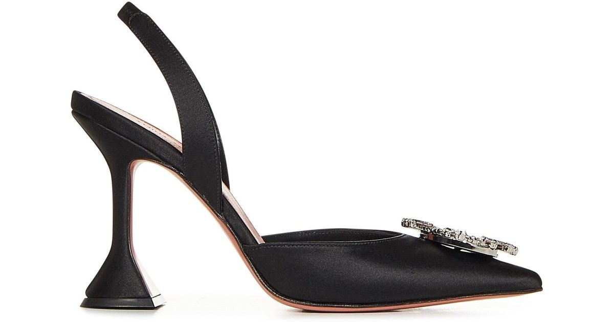 AMINA MUADDI Satin Crystal Brooch Slingback Pumps in White Lyst