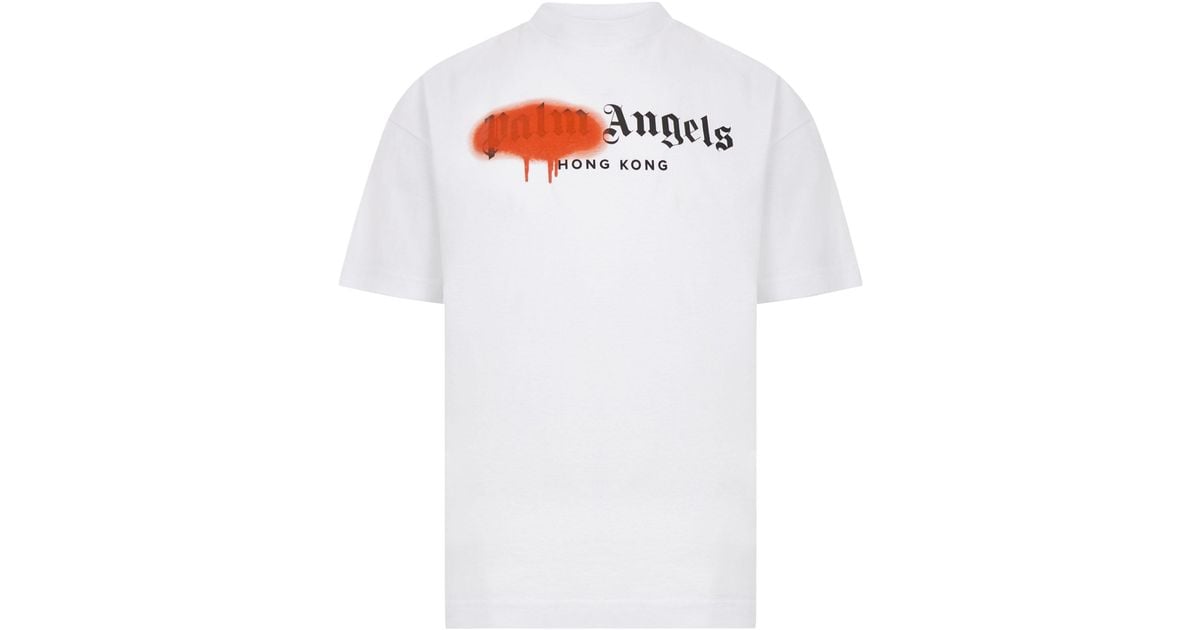 Palm Angels White Sprayed Hong Kong T-shirt In Cotton With Brand Logo ...