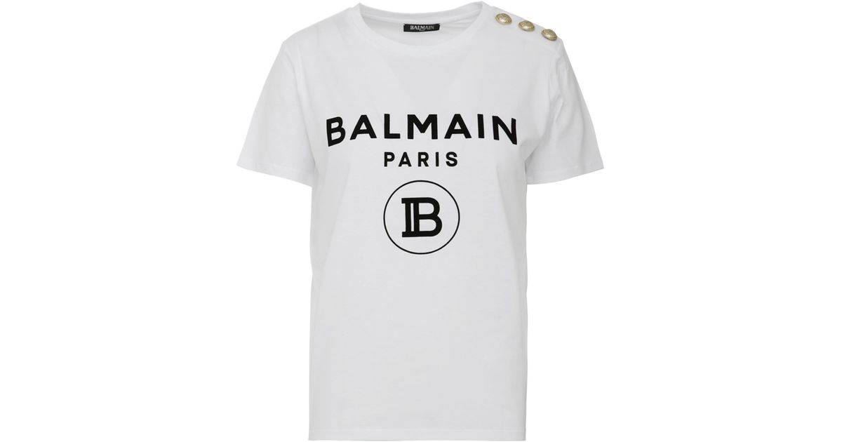 Balmain *icon White Slim Fit T-shirt In Cotton With Contrasting Logo ...