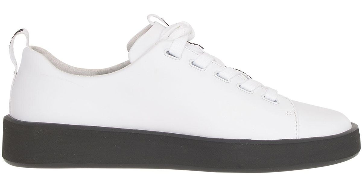 Camper Courb White Leather Sneakers With Black Sole And Strap With ...