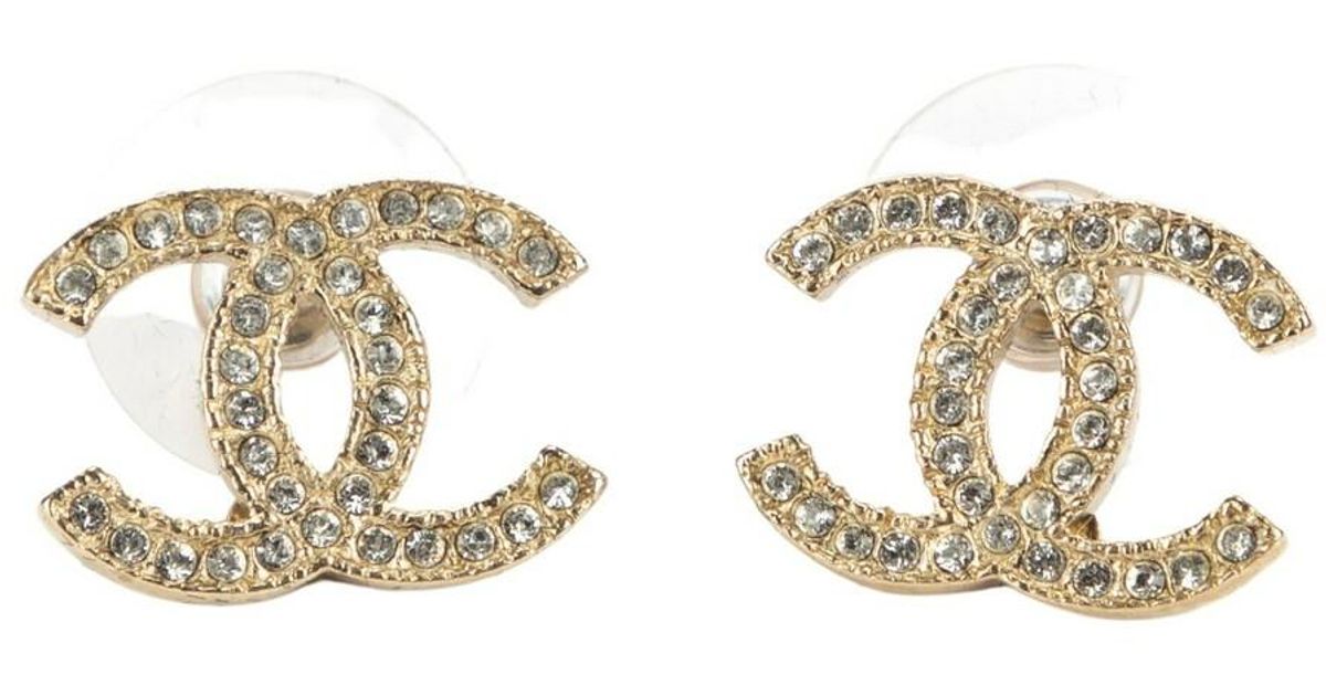 Chanel Vintage Duidelijke Strass Maxi Cc-oorbellen in het Geel | Lyst BE