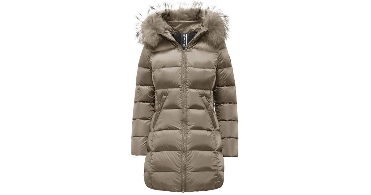 Bomboogie Lange Daunenjacke aus Bright Nylon mit Fellkapuze in Natur | Lyst  DE