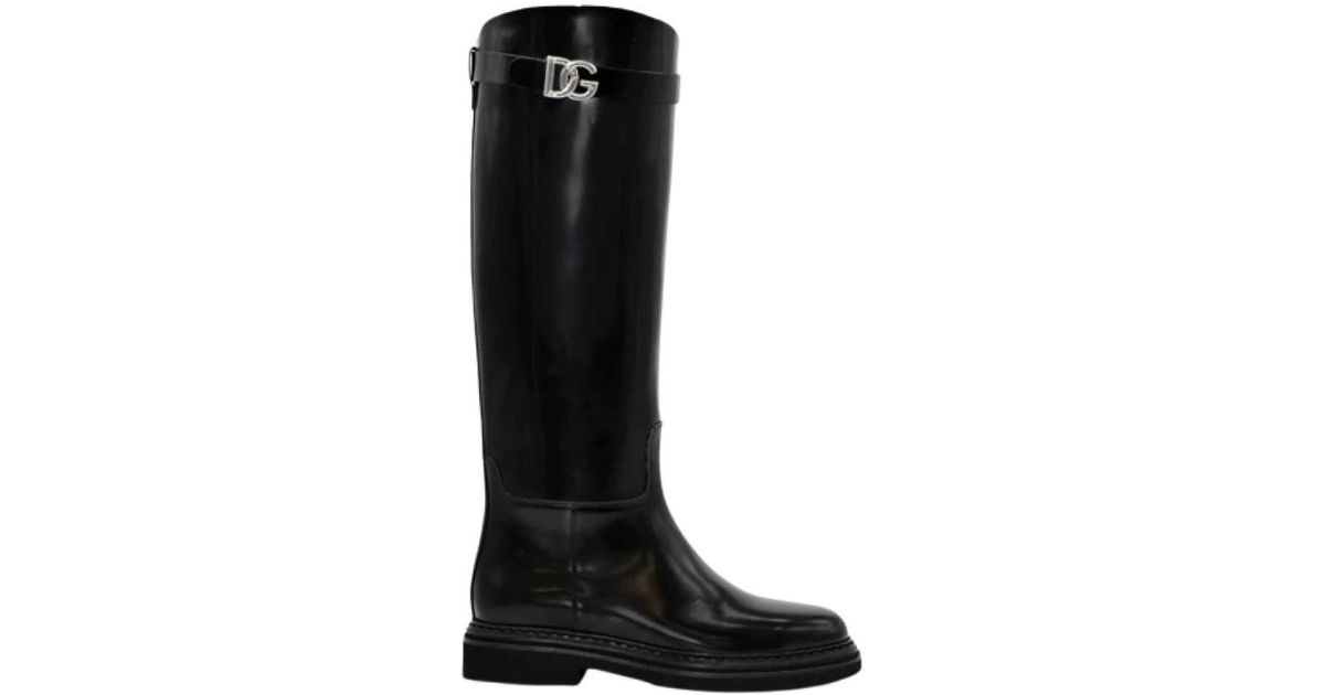 Dolce & Gabbana Black Leather Jersey Knee High Boots Shoes