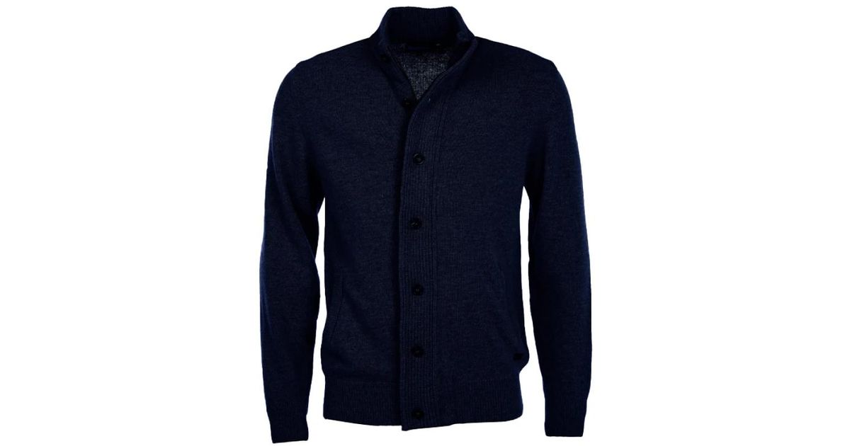 Barbour Woll-Cardigan Mit Wildleder Ellenbogen-Patches in Blau für