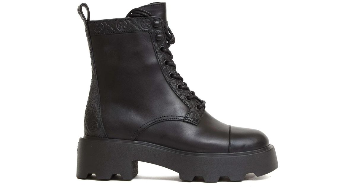 Tory Burch Women Black Leather Lace-Up Boots Tory Burch T-Lock Leather Ankle Boots | Neiman Marcus main image 2