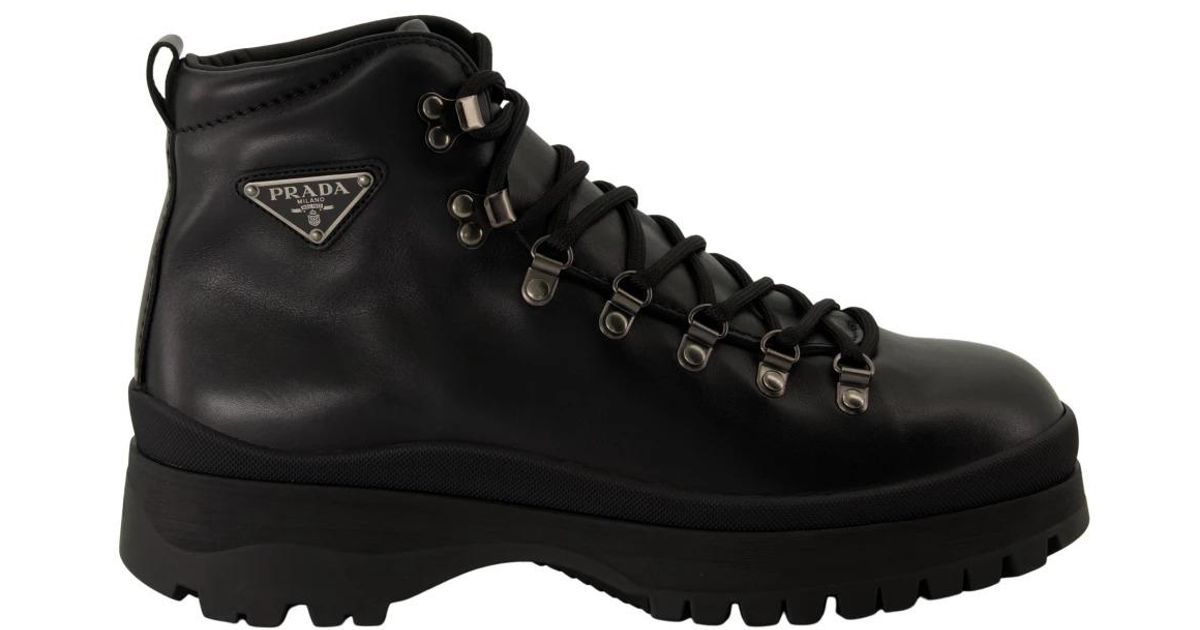 Prada Lace-Up Boots in Black for Men | Lyst