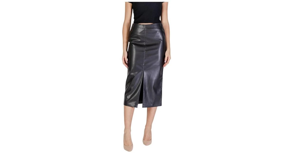 ICHI Black And White Polyester Long Skirt