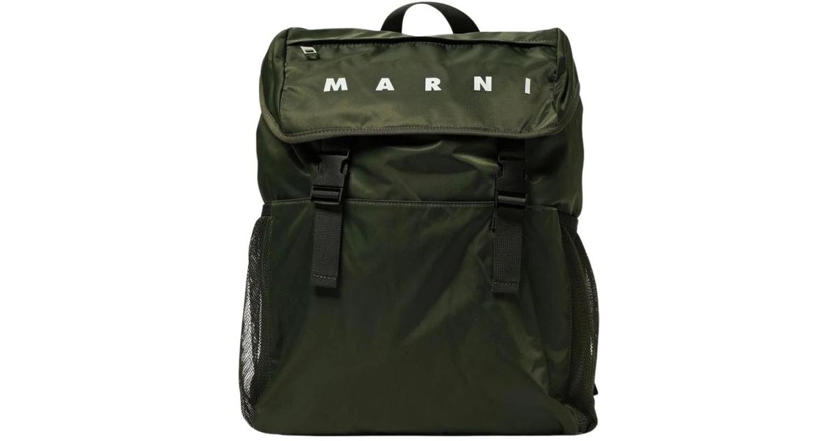 Marni Dark Green Mini Backpack Deep green cream and blue leather Museo mini bag with Marni  main image 2