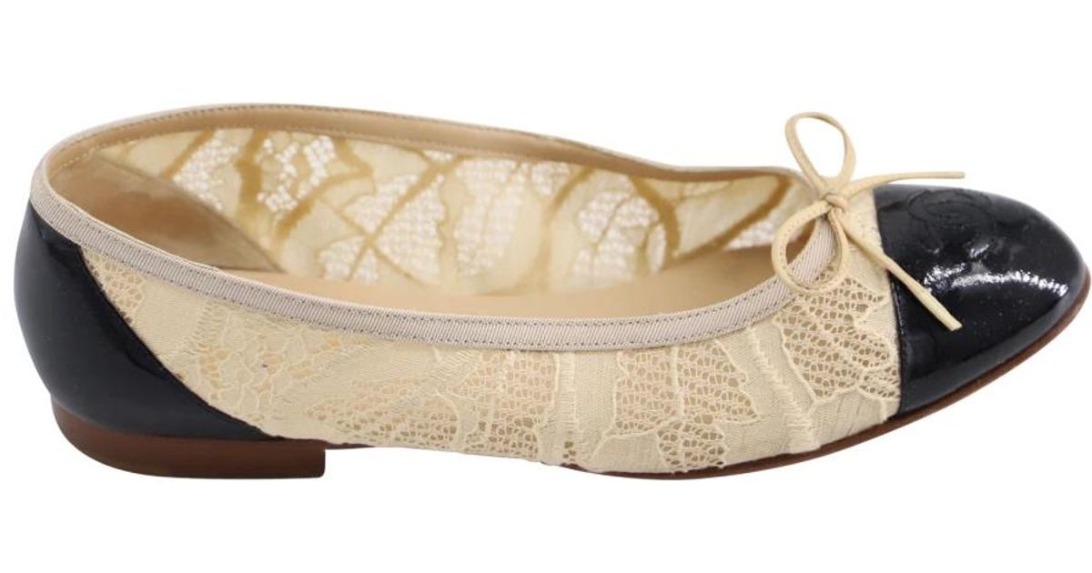 Chanel lace cc cap toe ballet flats en coton Chanel Vintage en coloris