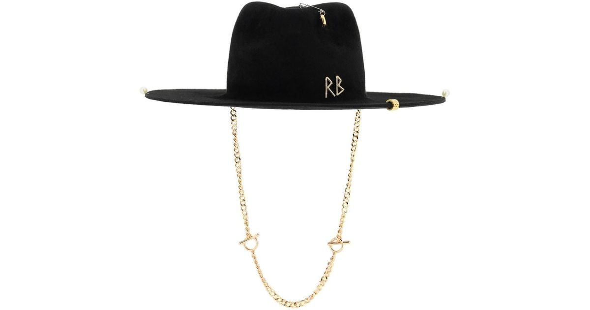 Ruslan Baginskiy Piercing Chain Strap Fedora Hat In Black | Lyst