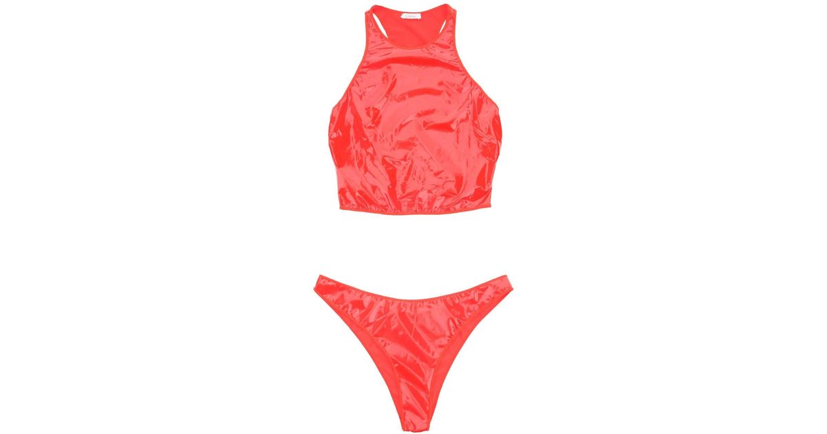 Oséree Oséree Latex Bikini Set In Red Lyst