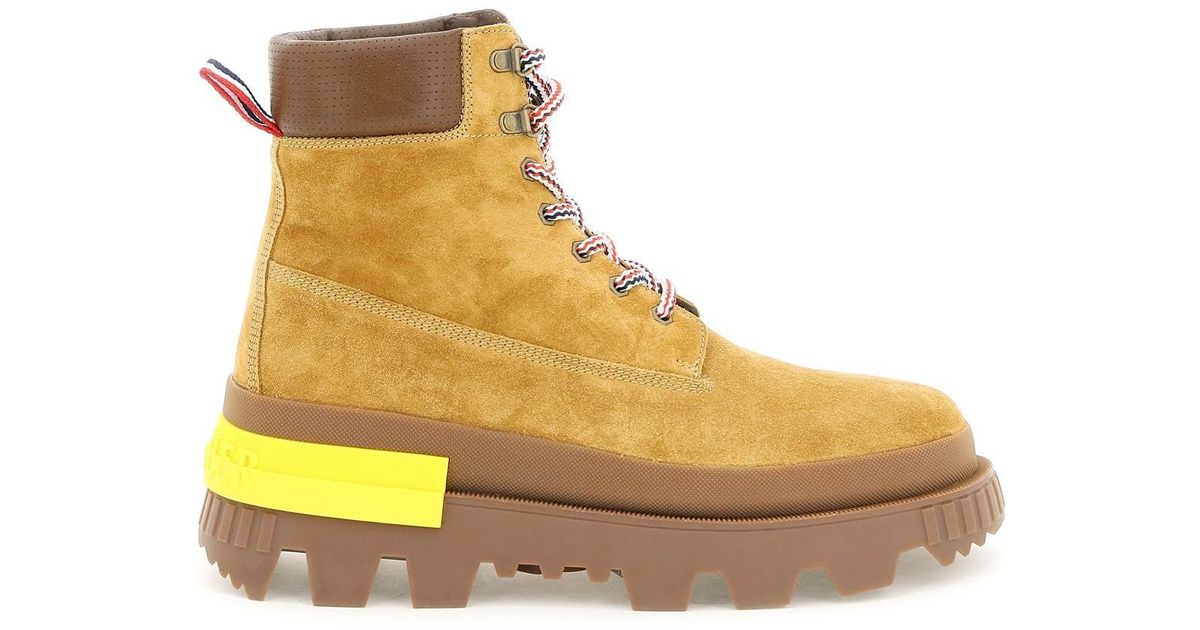 Moncler Basic Suede Leather Mon Corp Ankle Boots in Yellow for Men Lyst