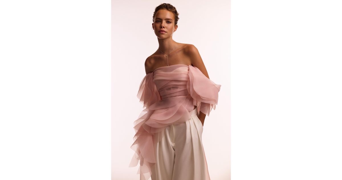 売れ筋商品|||ミルカ カットソー トップス レディース Women's Dreamy off-shoulder blouse with meringue flounces Misty rose Dreamy off-shoulder blouse with meringue flounces in misty