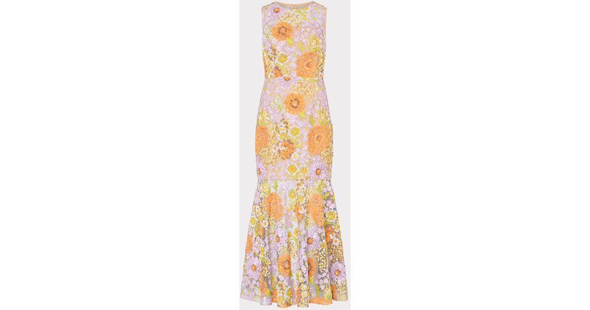 MILLY Anna Embroidered Sleeveless Dress in Metallic | Lyst