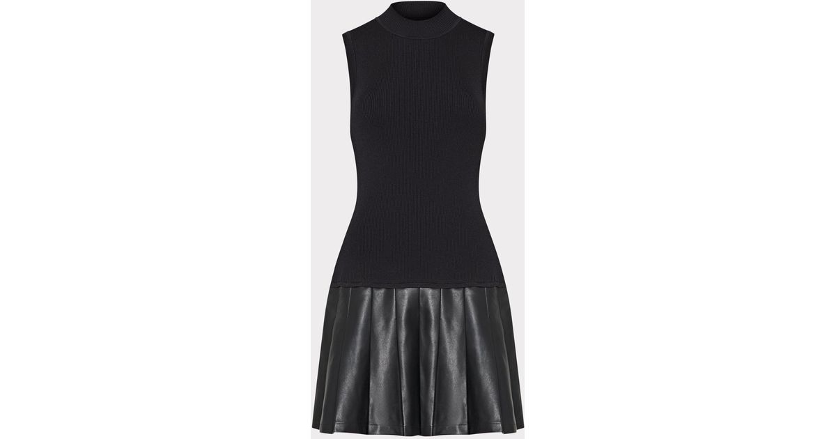 MILLY Leather Skirt Knit Dress in Black | Lyst