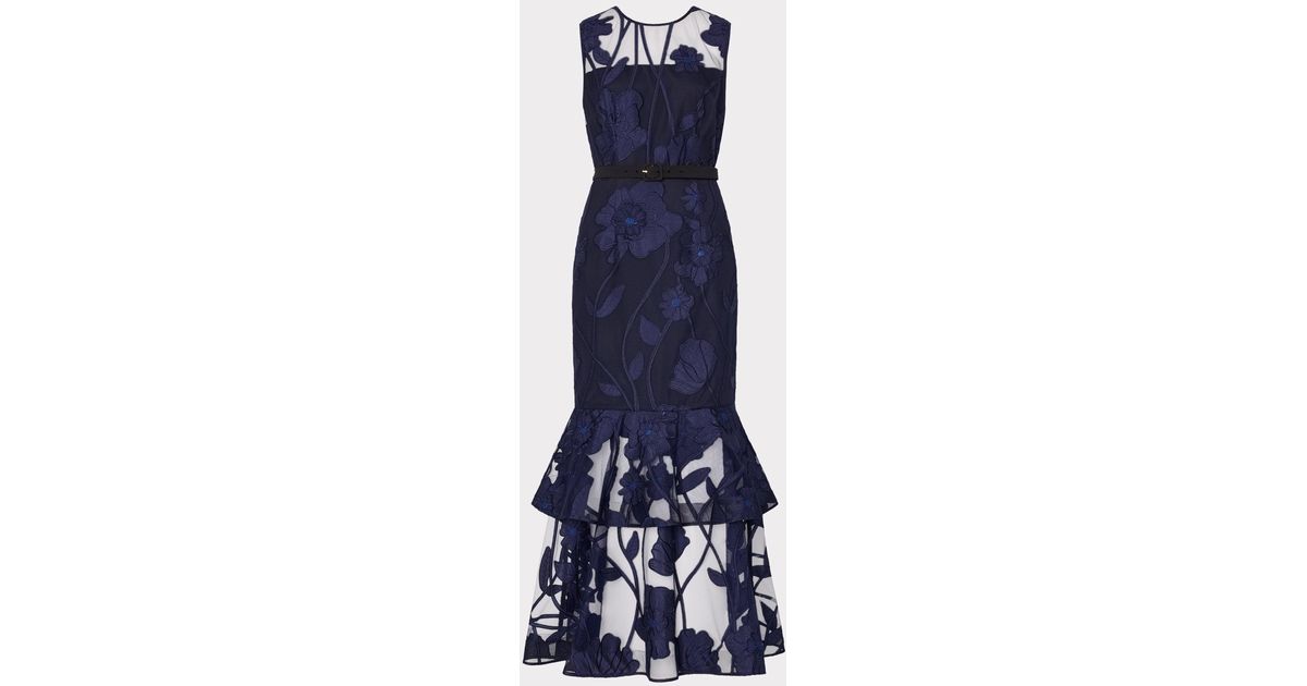 MILLY Anna Embroidered Maxi Dress in Blue | Lyst