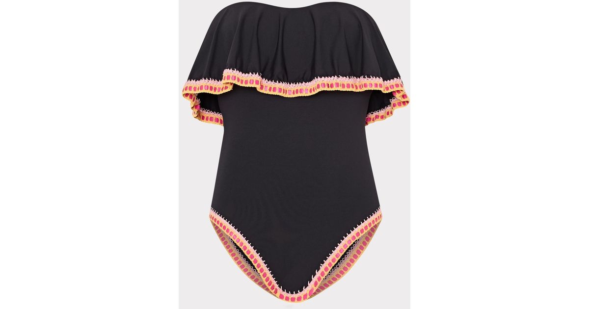 Milly Ruffle MILLY Strapless Crochet Ruffle One Piece in Black | Lyst