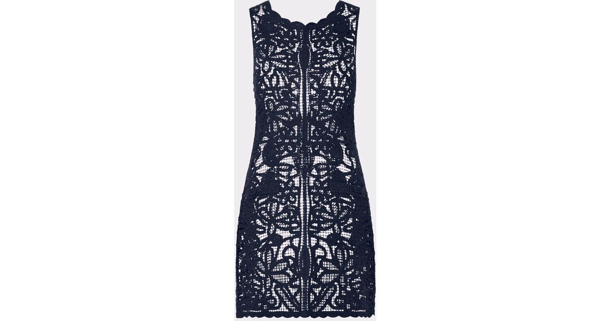 knee length dresses for ladies Blue and White Crochet Cover Up Mini Dress