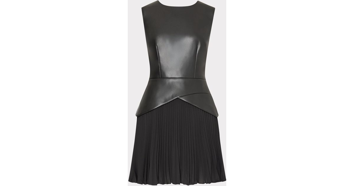 MILLY Haddy Leather Pleated Combo Mini Dress in Black | Lyst
