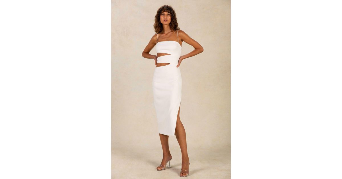 MISHA World Emelia Bonded Crepe Midi Dress in Ivory (White) | Lyst