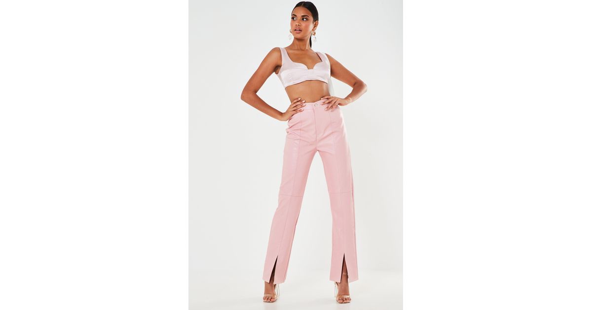 pink faux leather trousers