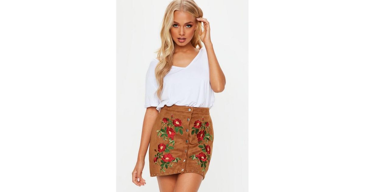 tan embroidered skirt