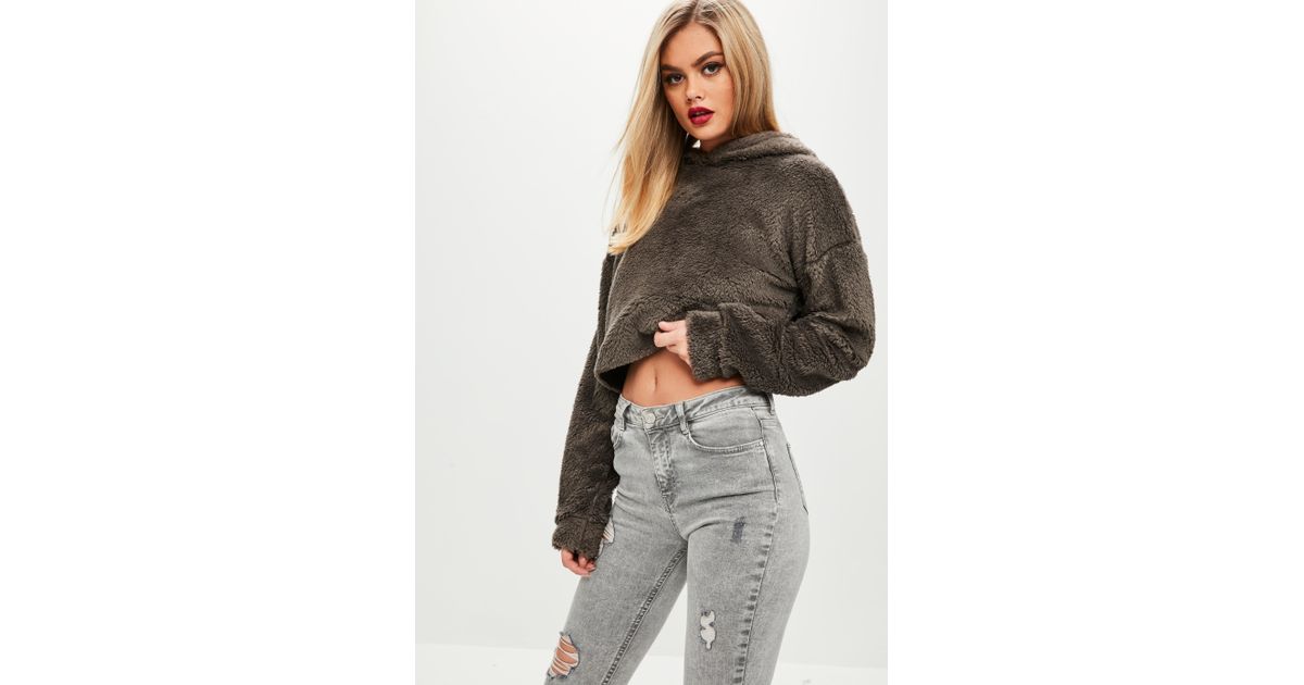 faux fur crop hoodie