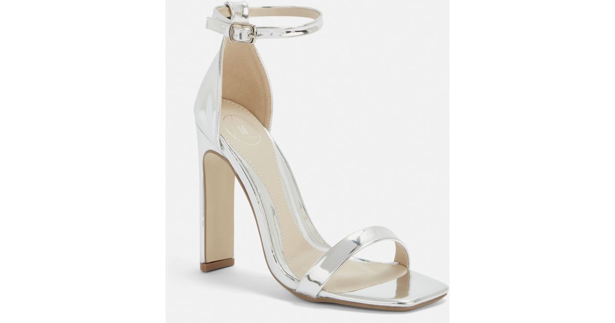 silver barely there mid heels