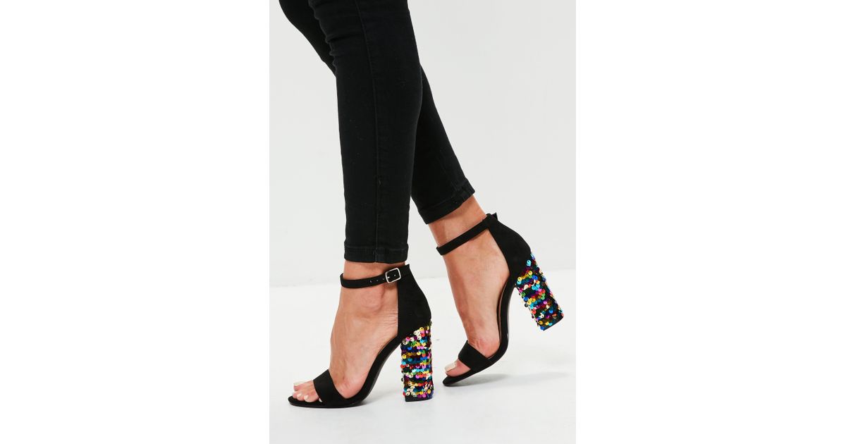 black sequin heel sandals