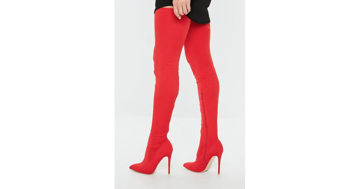 red thigh high boots leather