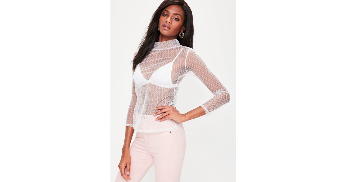 white mesh sleeve top