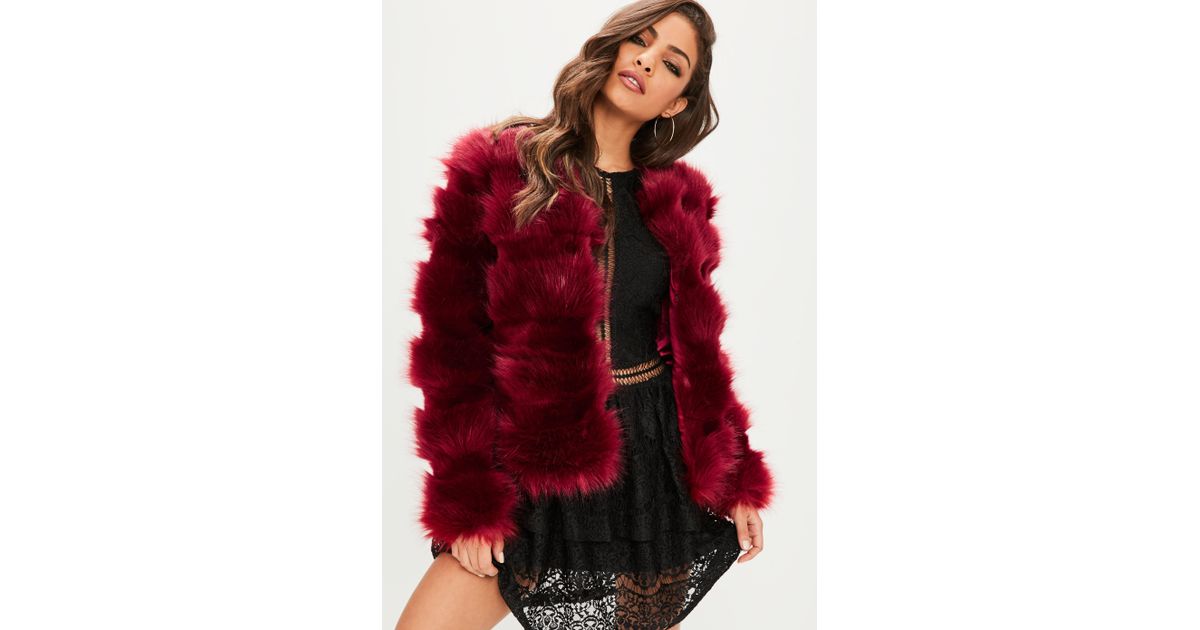 Missguided Red Pelted Faux Fur Coat - Lyst