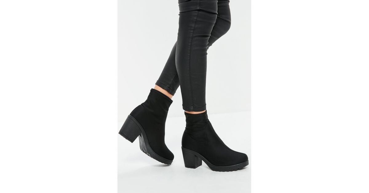 black chunky heel sock boots