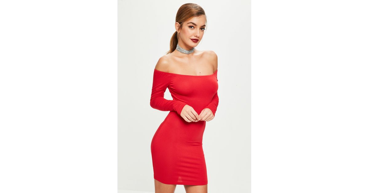long red bardot dress