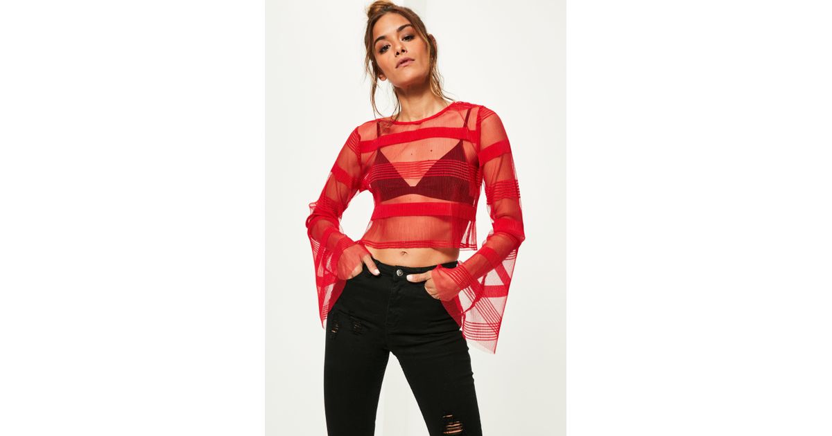 red sheer crop top