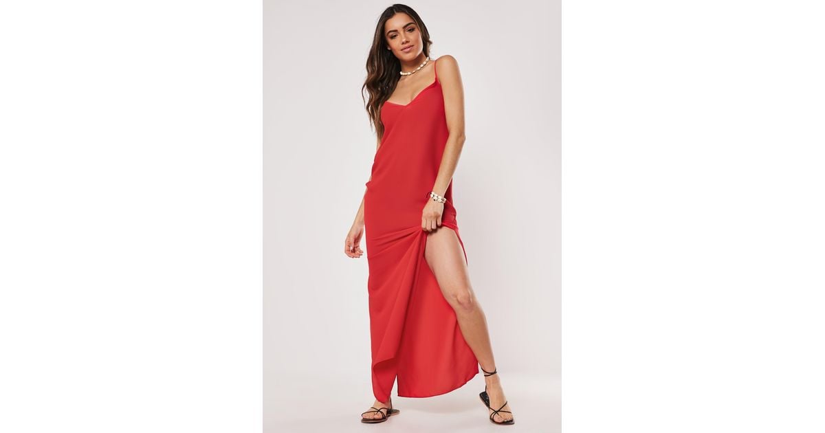 red side split maxi dress