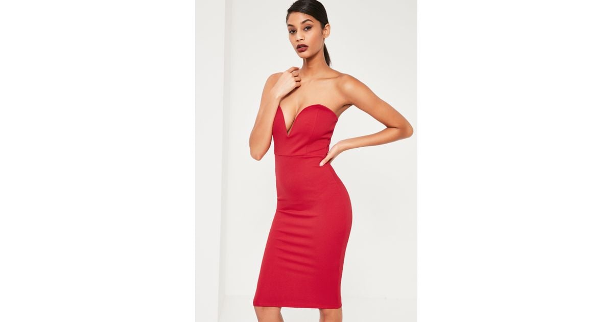 missguided red plunge dress