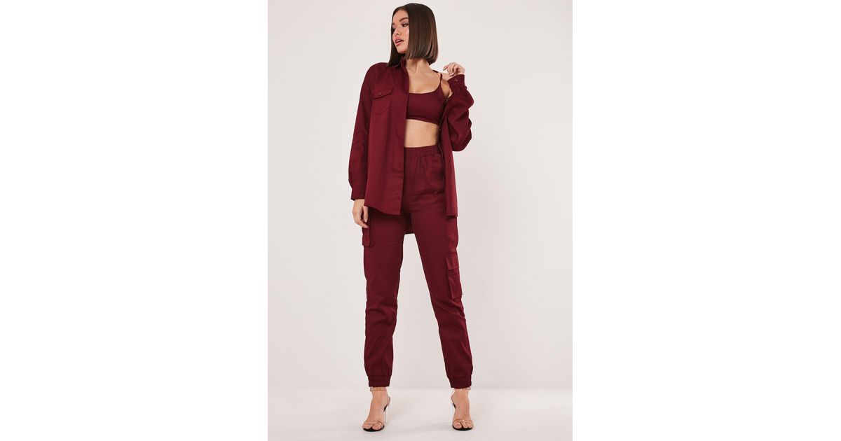 burgundy cargo joggers