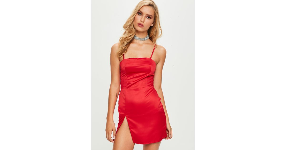 red satin strappy dress
