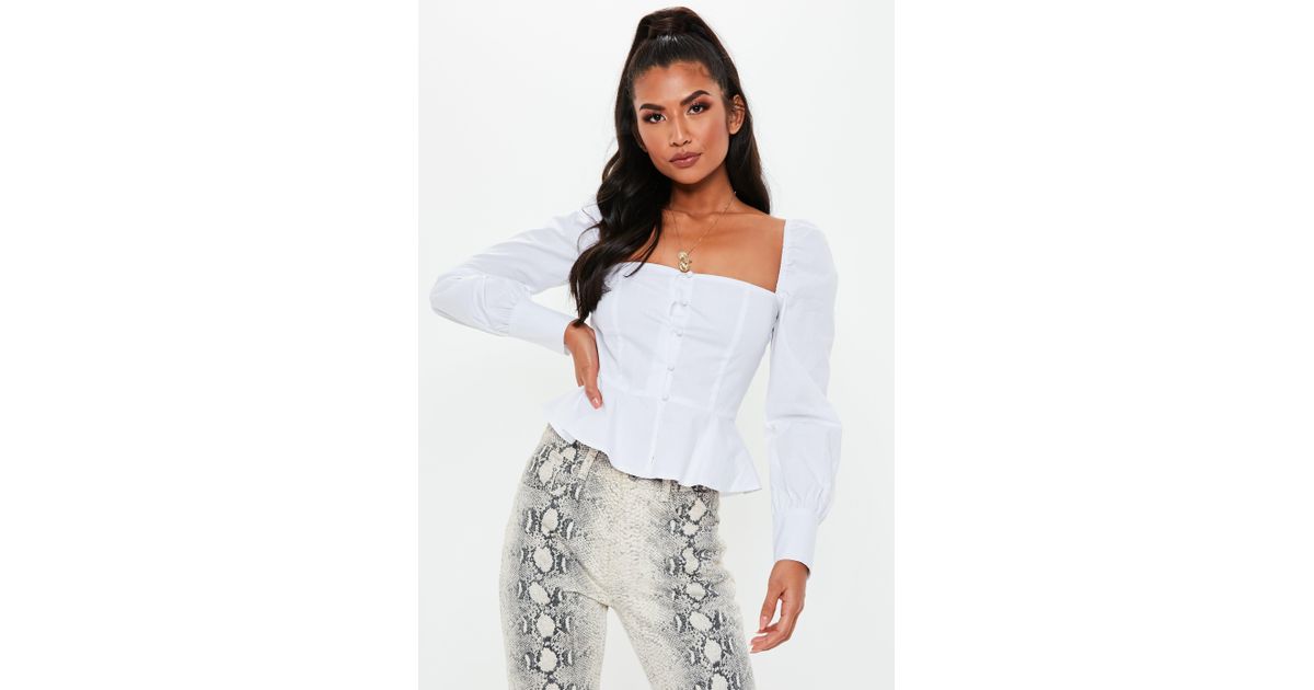 missguided square neck peplum top in white