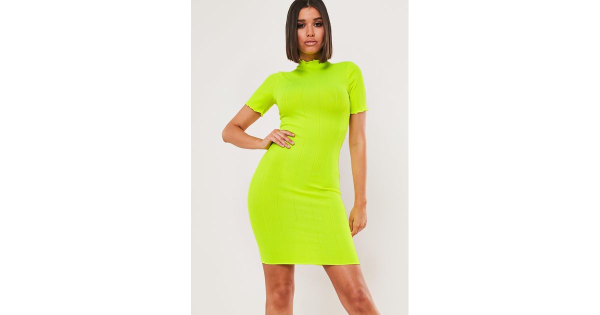 yellow ribbed midi dress