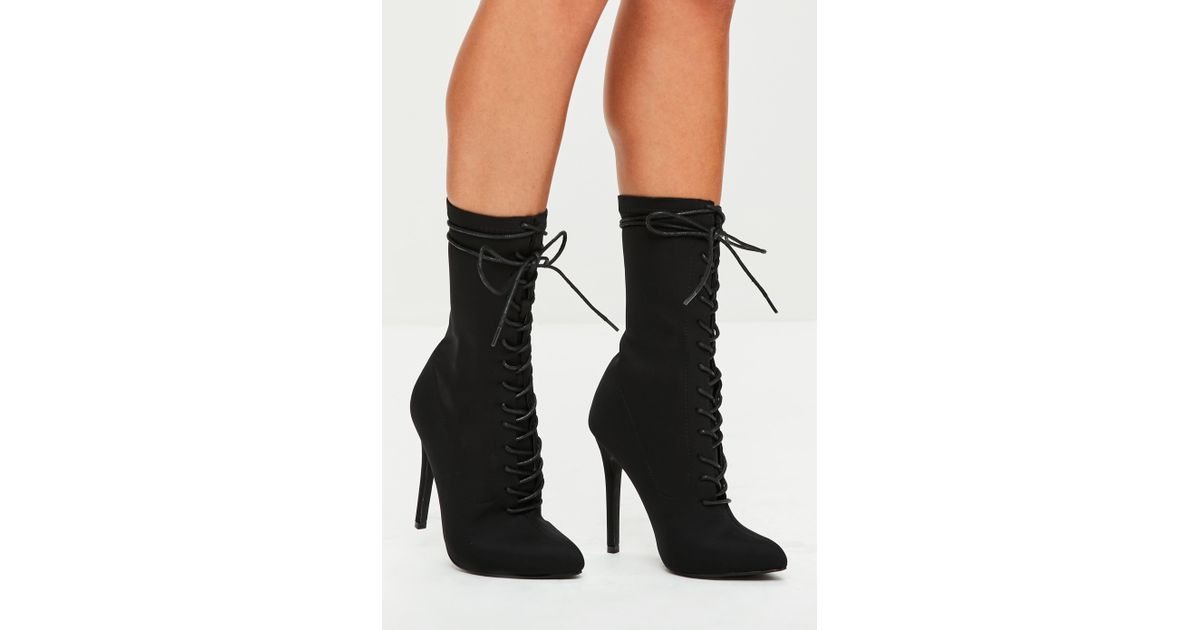 Black Corset Lace Up Pointed Boots 
