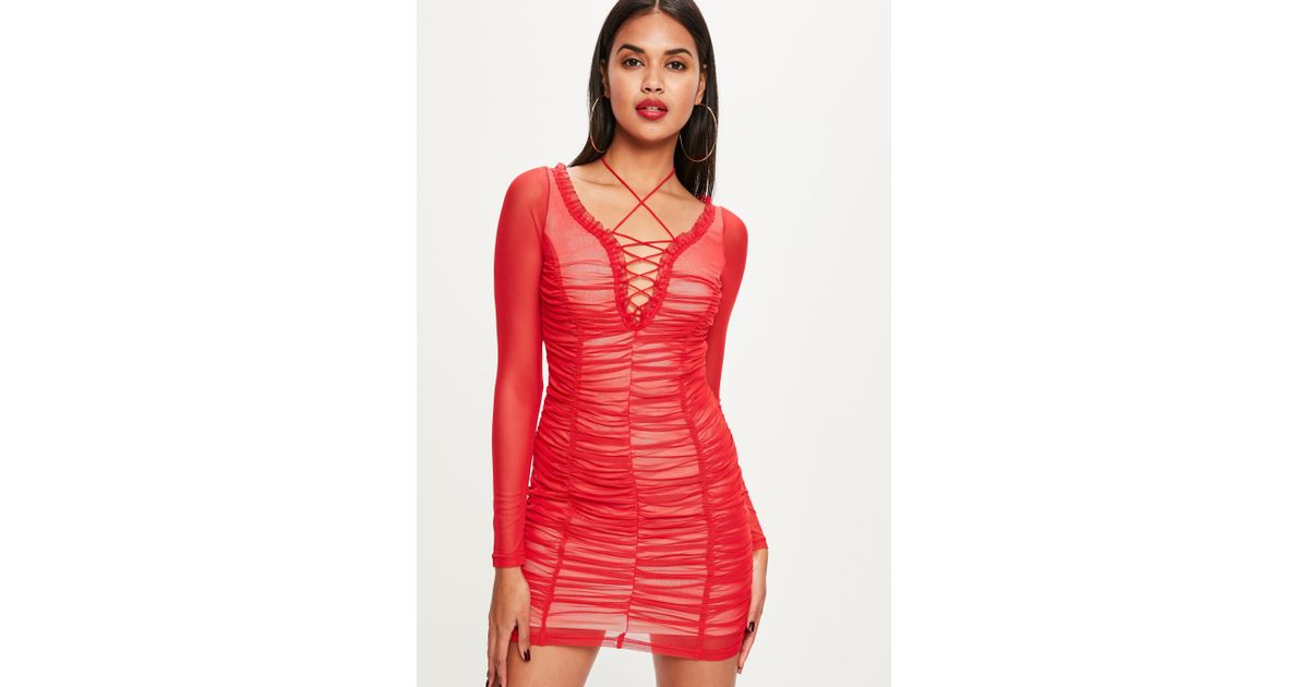 red mesh bodycon dress