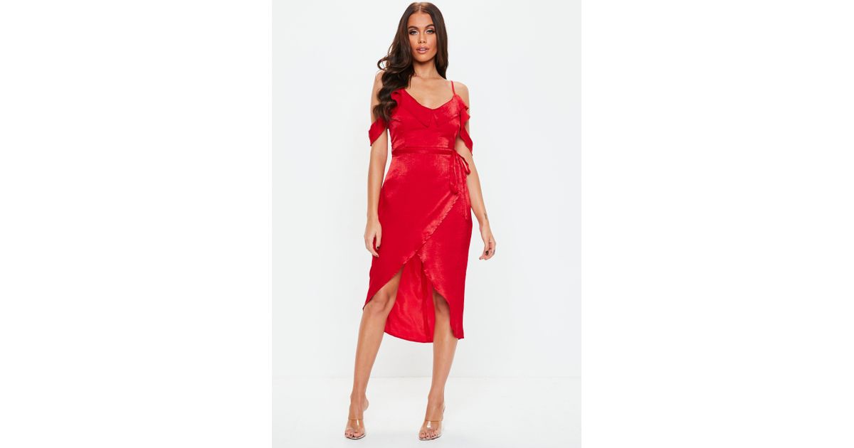 satin frill midi dress